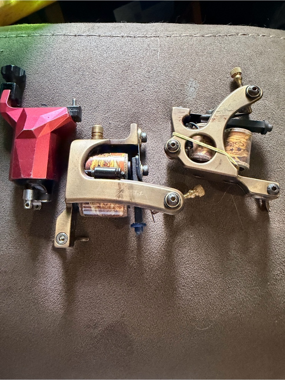 Brass and Red Tattoo Machine Set